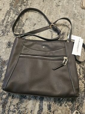 Liz Claiborne Dark Brown Pebbled Leather Crossbody Bag